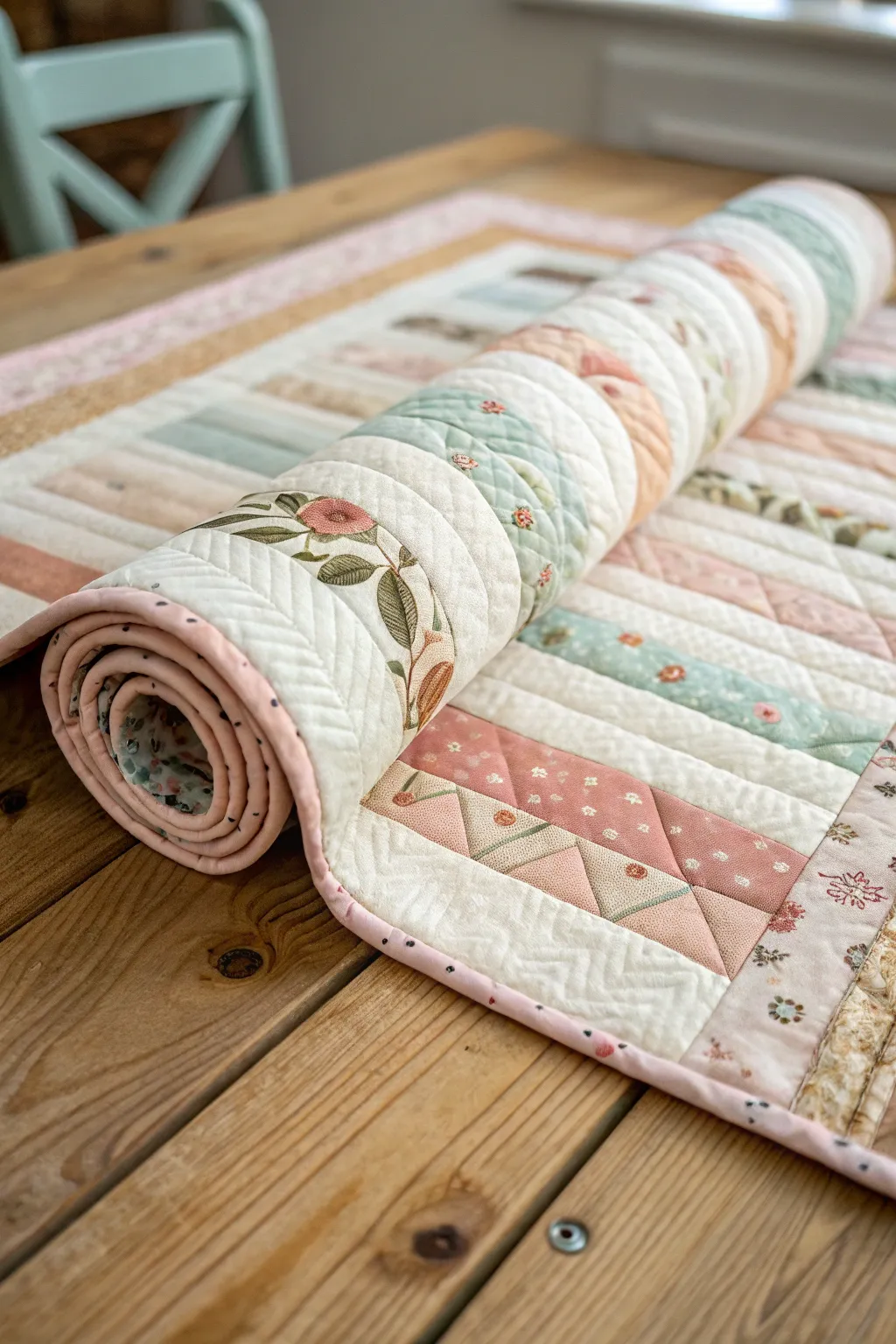 Embrace the bohemian spirit with this stunning jelly roll quilt, where unexpected colors meet minimalist elegance.