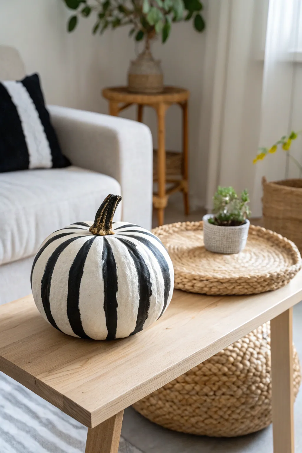 Striking simplicity: Transform your pumpkin with bold patterns for a captivating centerpiece.