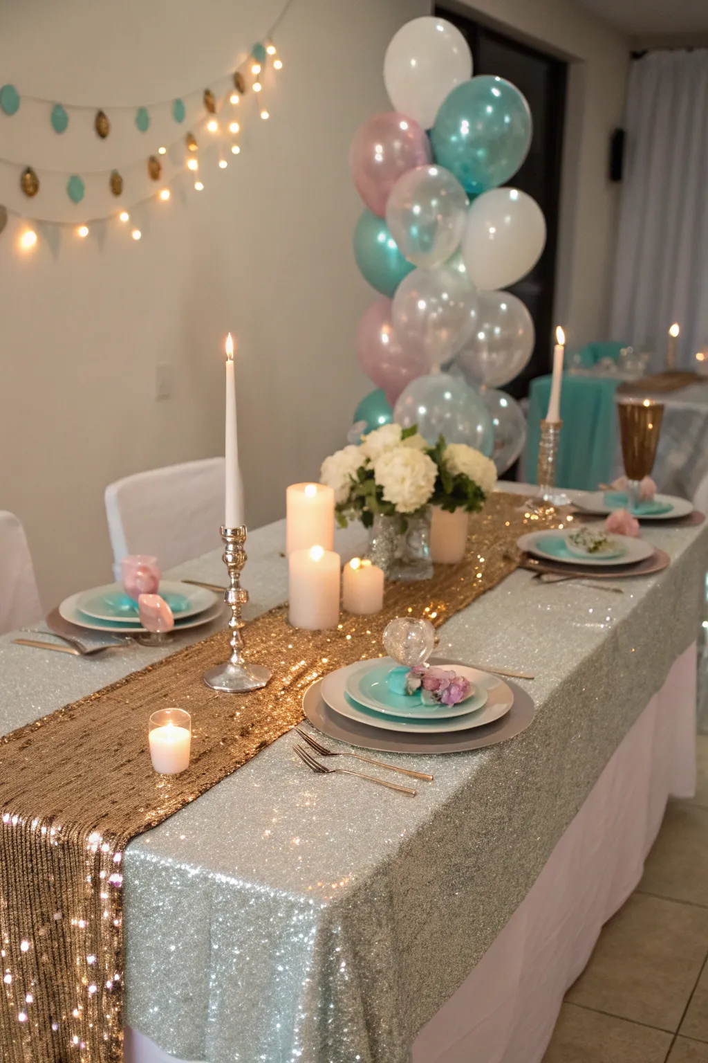 A sparkling table runner that adds glamour to the decor.
