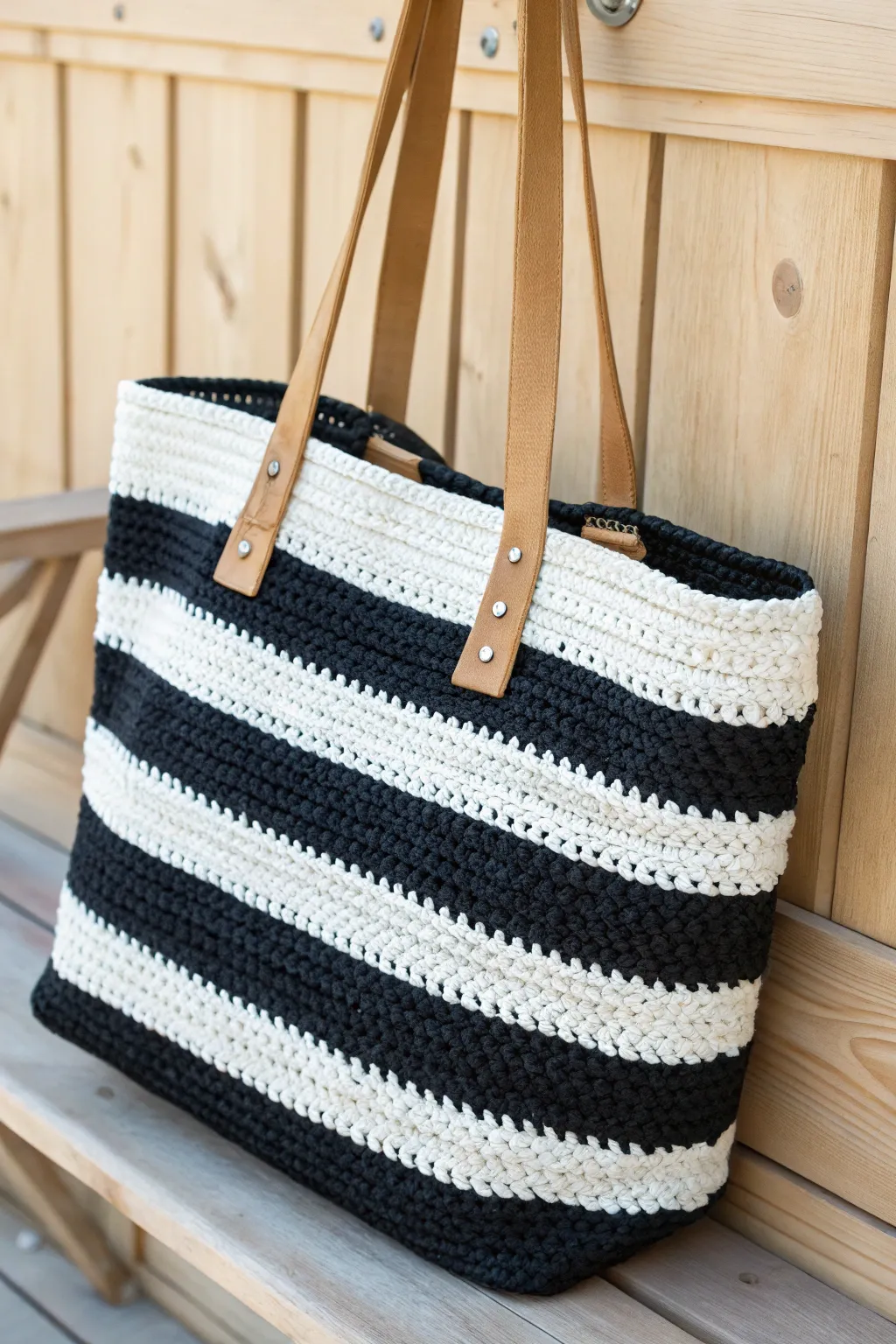 Embrace effortless style with this bold striped crochet tote, perfect for every casual outing.