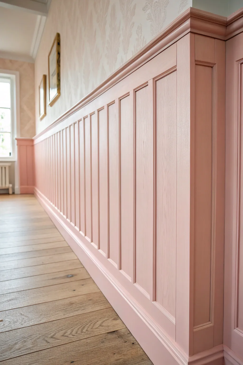 Add a whimsical touch to your space with the elegance of pastel pink board and batten.