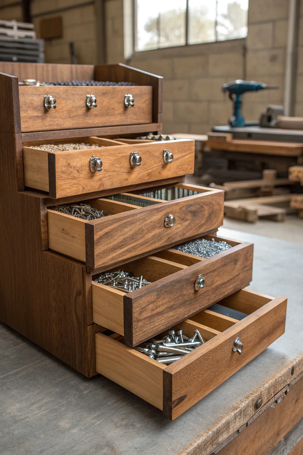 Master the Art of Organization with Stackable Bins: Elevate your workshop with style and efficiency.