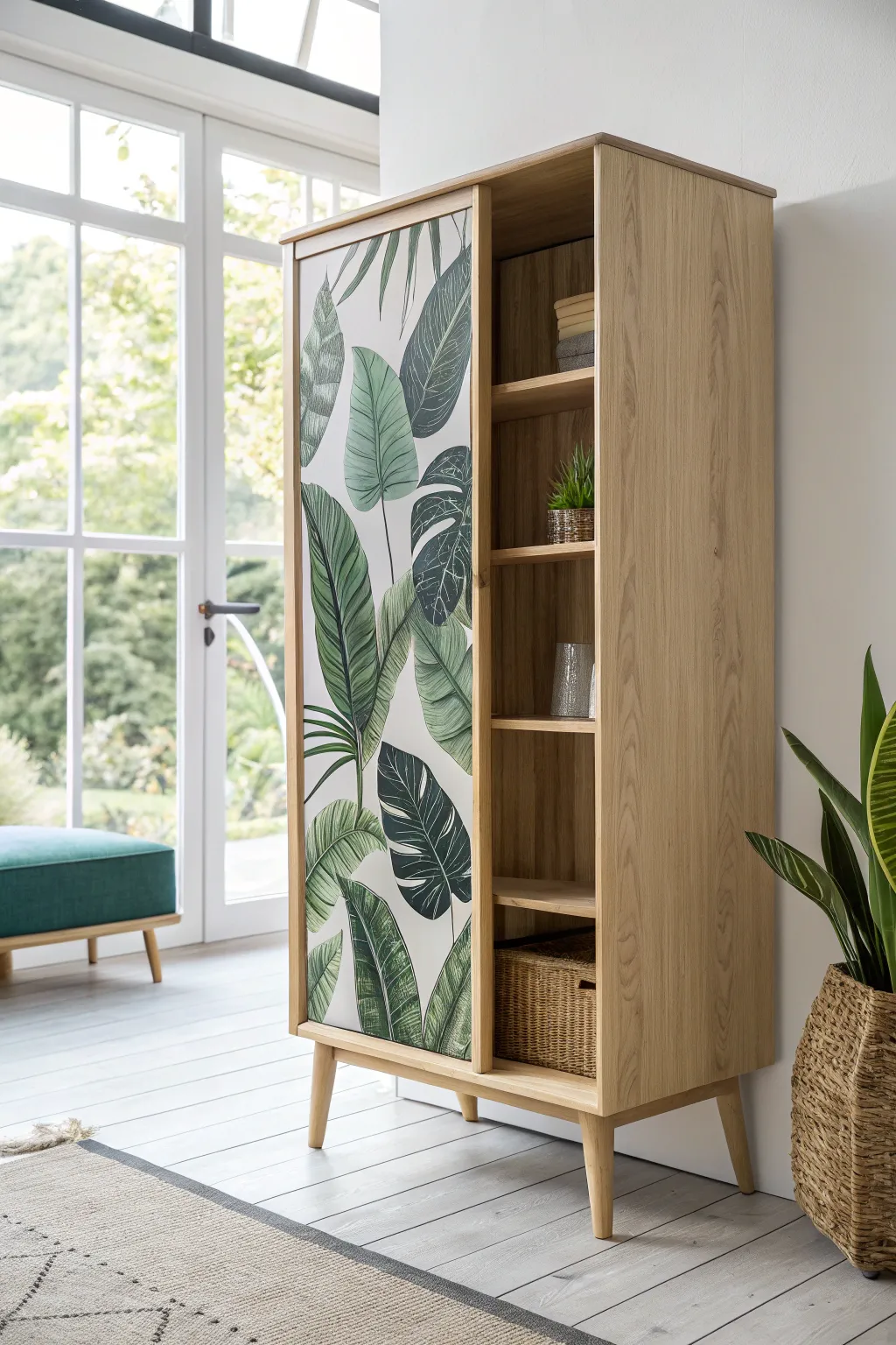 Bring the outdoors in with a lush botanical touch to your bookcase.