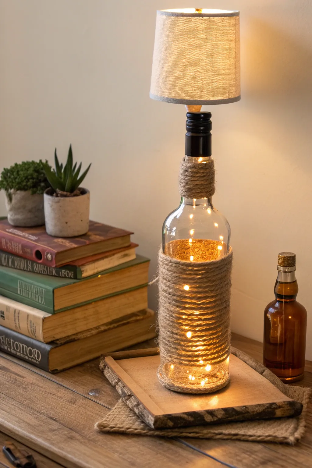 Illuminate your space with rustic charm: Whiskey Warmth bottle lamp.