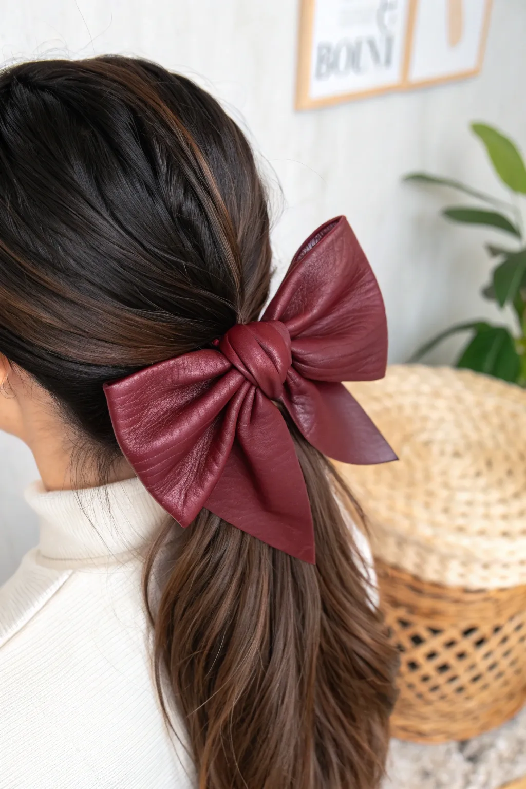 Elevate your style with a chic leather bow – where minimalist elegance meets boho flair.