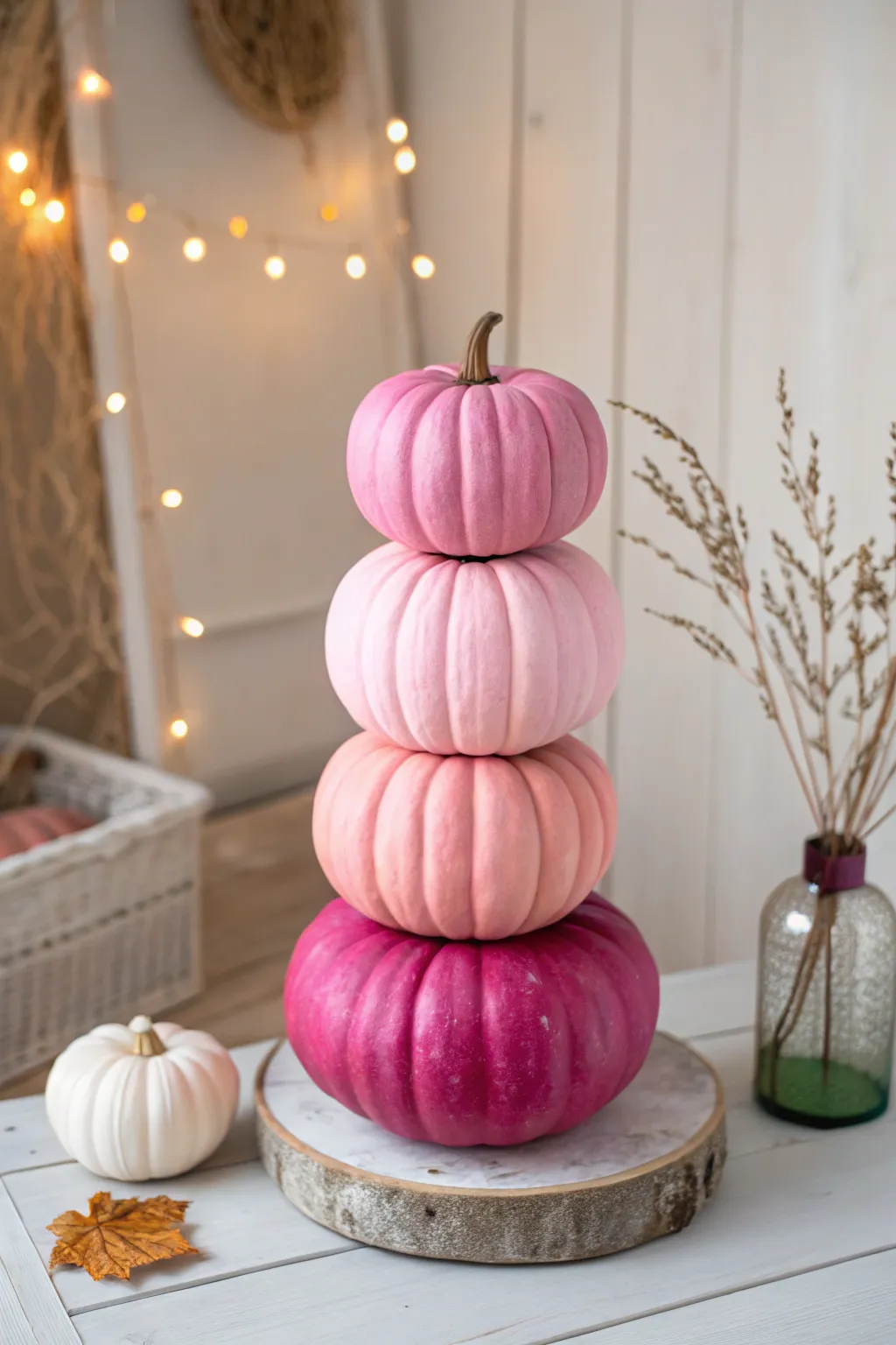 Add a rosy twist to your decor with this chic pumpkin topiary, perfect for breast cancer awareness season!