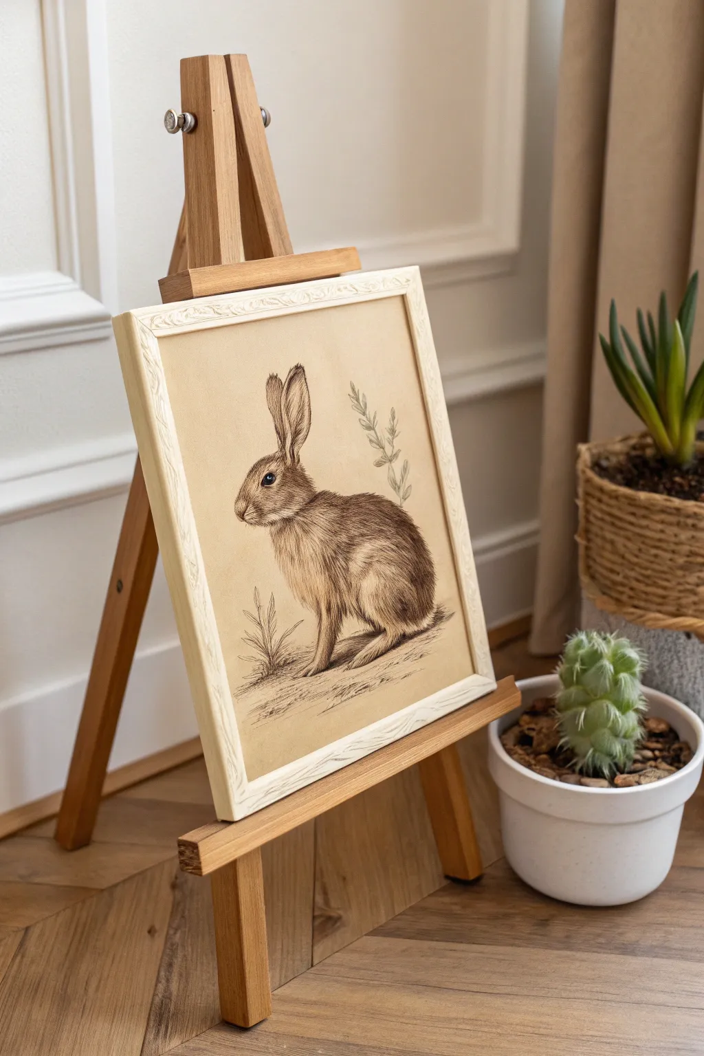 Capture the charm of nostalgia with this vintage bunny illustration, perfect for adding a touch of elegance to any space.