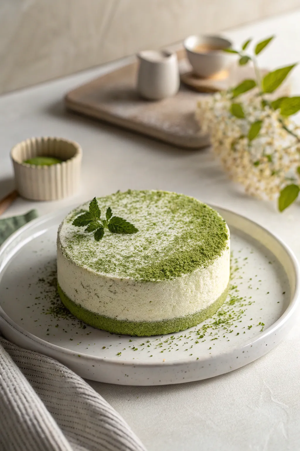Elevate your cake game with the artful touch of matcha dusting—where simplicity meets elegance.