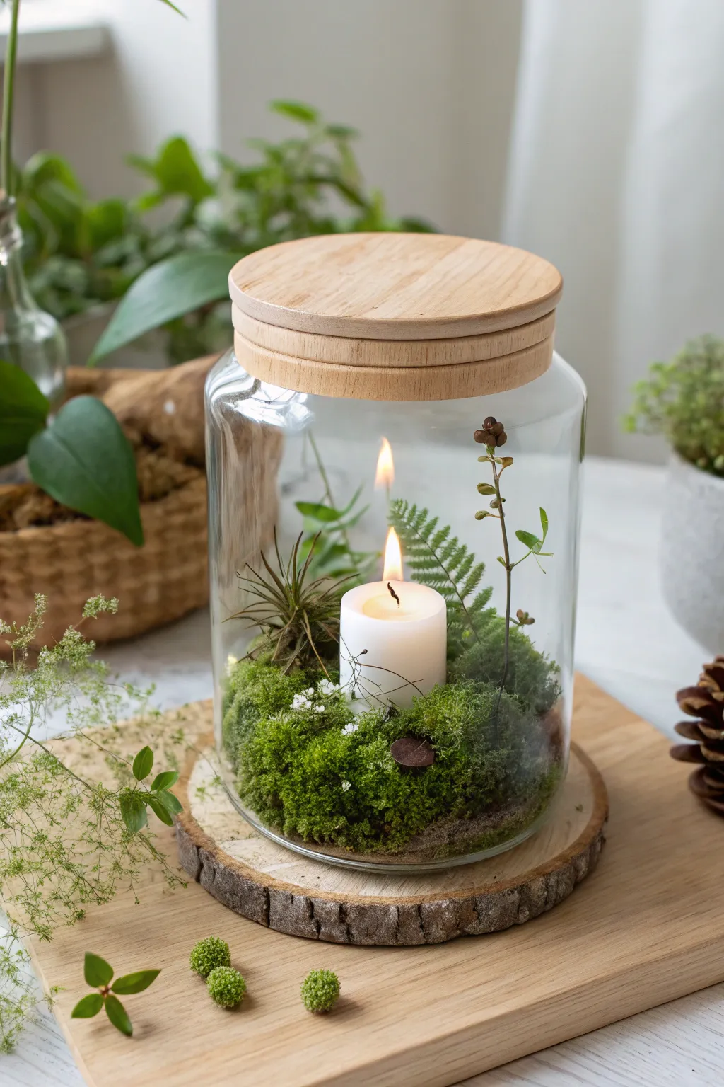 Bring a touch of nature to your workspace with this charming miniature terrarium in a candle jar. 🌿✨