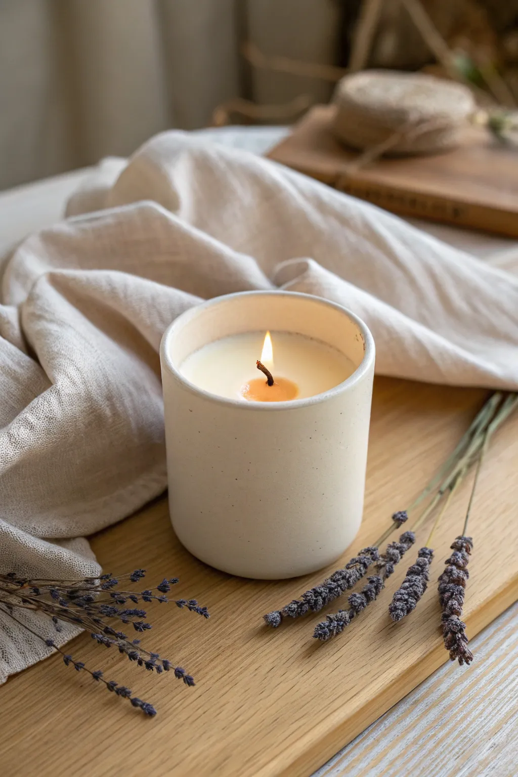 Embrace the soothing crackle of a wooden wick candle, perfect for cozy evenings.