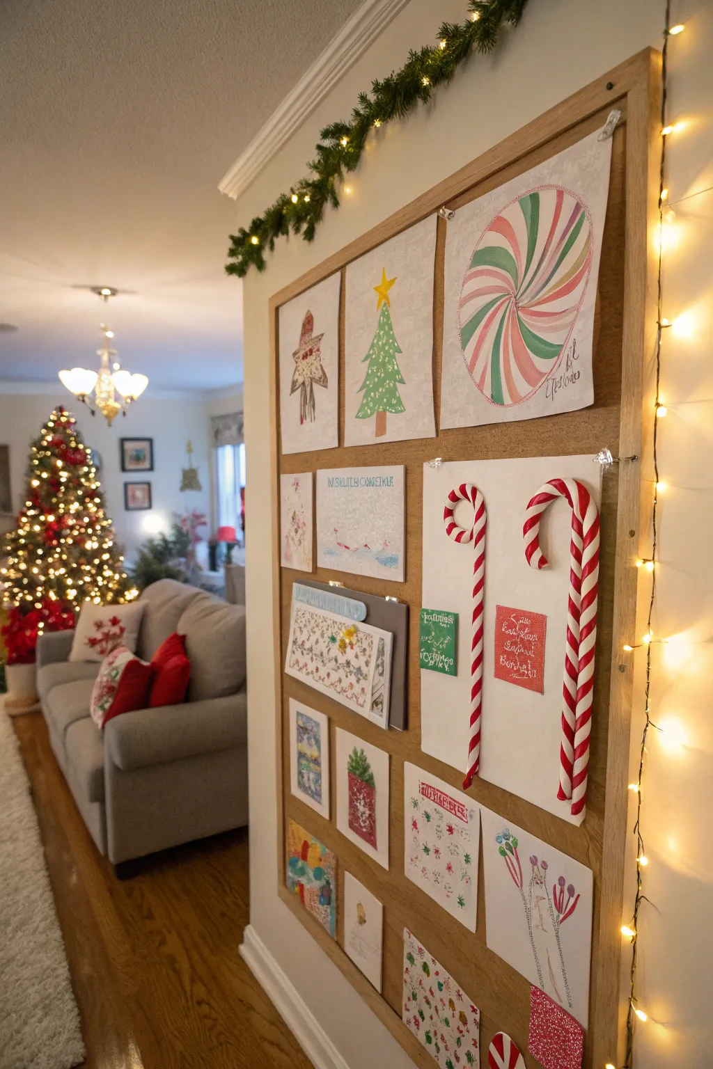 Celebrate family creativity with a candy cane art gallery.