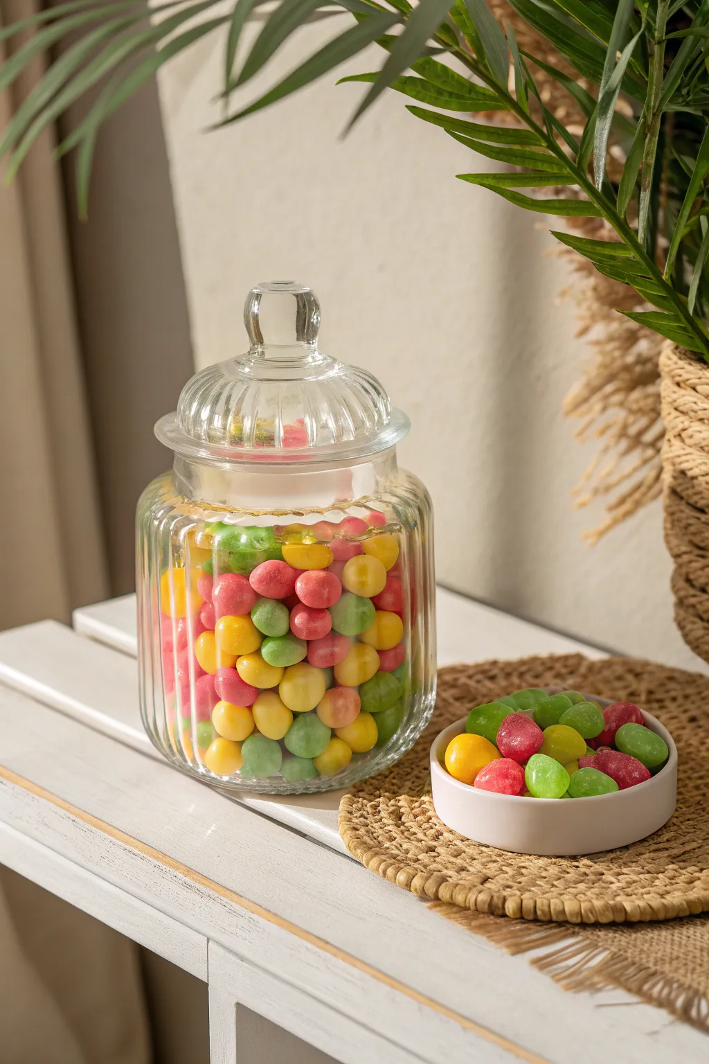 Escape to a tropical paradise with every sweet treat from this beautifully themed candy jar.