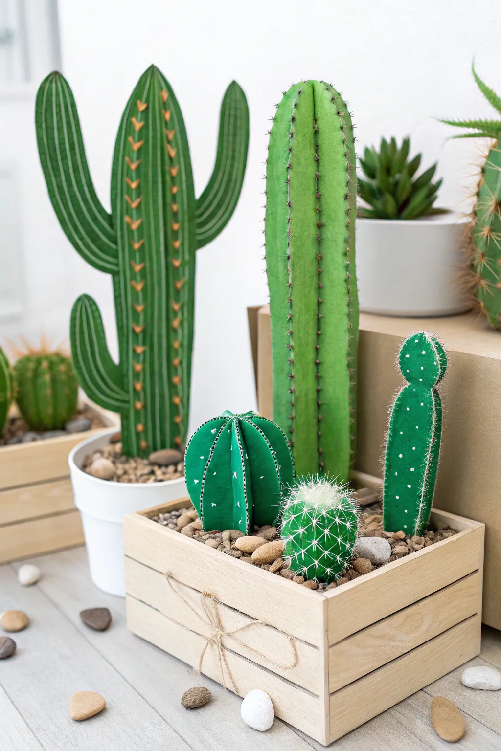 Bring nature indoors with a charming faux cactus garden—no prickles, just pure creativity!