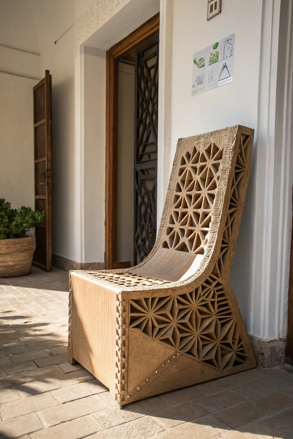 Where art meets functionality: A sculptural cardboard chair that redefines seating.