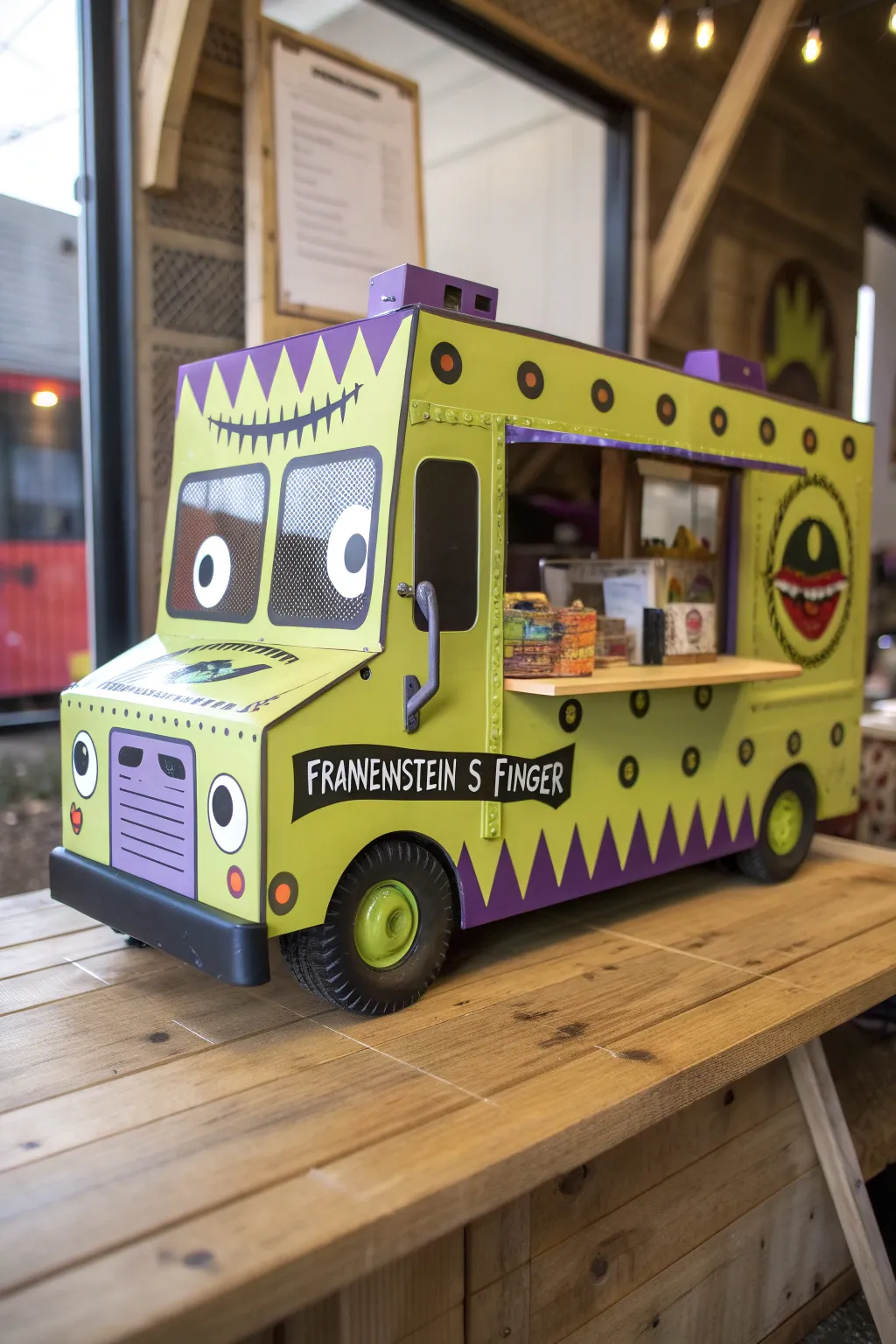 Unleash your creativity with a Monster Munchies cardboard food truck, where spooky snacks come to life!