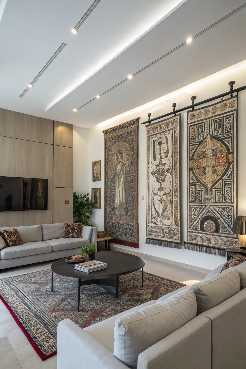Wall hangings offer texture and context.