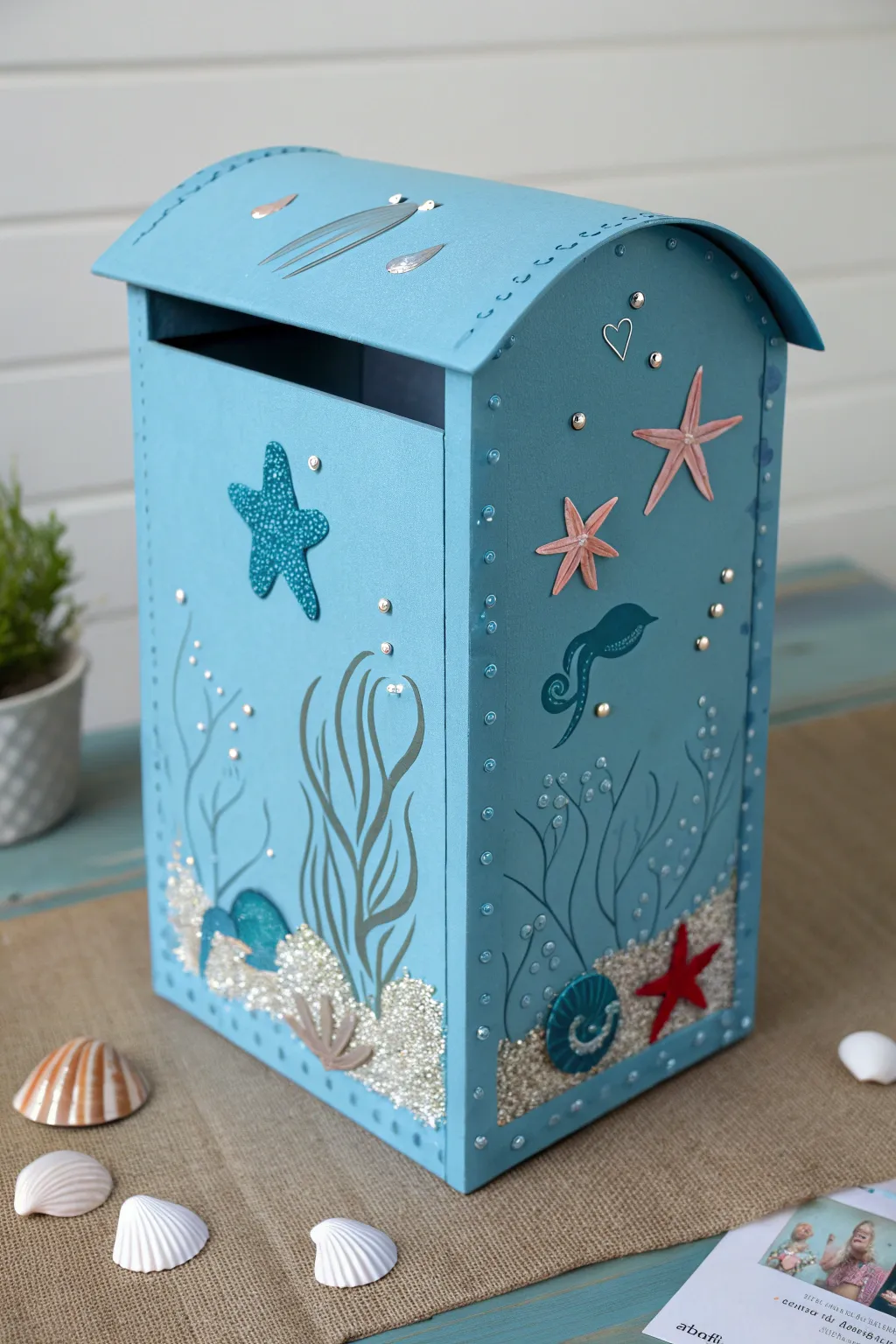 Dive into love with this enchanting 'Under the Sea' valentine mailbox, where simplicity meets the beauty of the ocean.