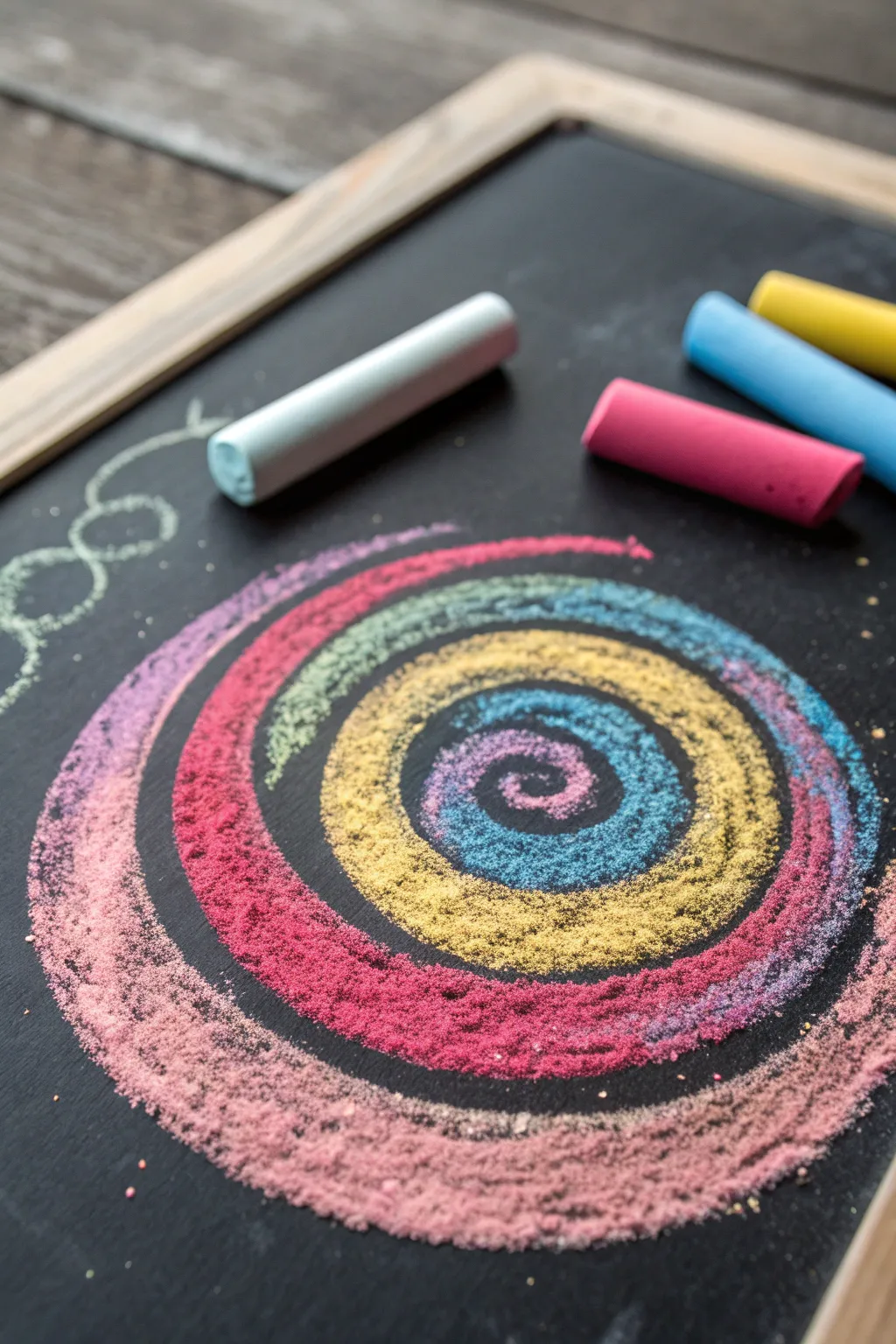 Unleash creativity with vibrant chalk spirals! A perfect blend of art and fun for kids. 🎨✨ #ChalkArt #CreativeKids