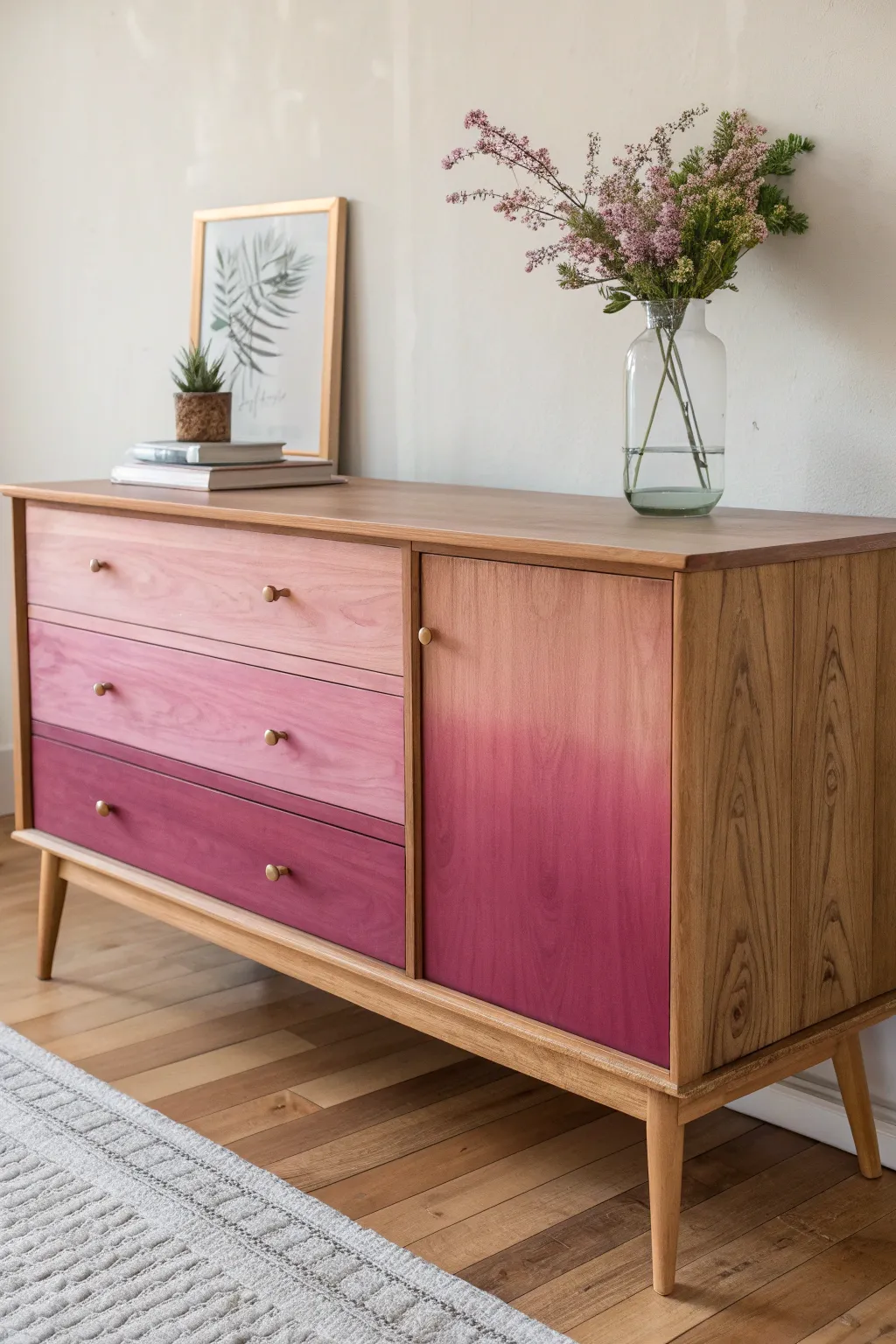 Transform your space with a stunning ombre effect buffet—where simplicity meets artistic flair.