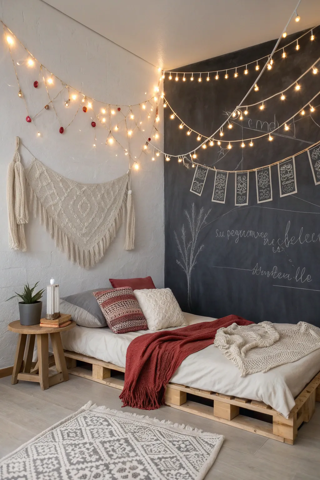 Transform your bedroom into a cozy haven with a light-up chalkboard wall. Perfect for those who love minimalist elegance with a touch of magic!