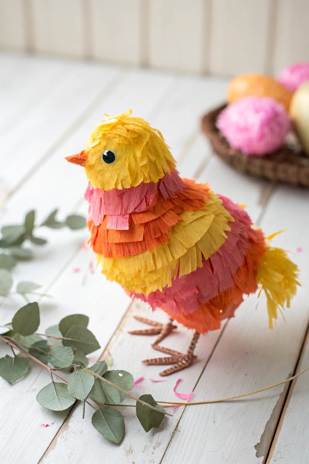 Embrace the art of simplicity with these vibrant tissue paper chicks, a perfect blend of Scandinavian minimalism and boho charm.