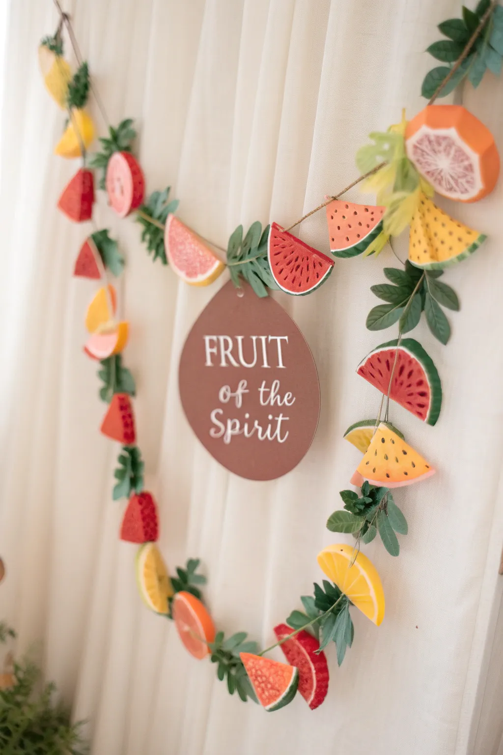 Celebrate the Fruits of the Spirit with this vibrant and minimalist paper garland, blending bold colors with Scandinavian elegance.