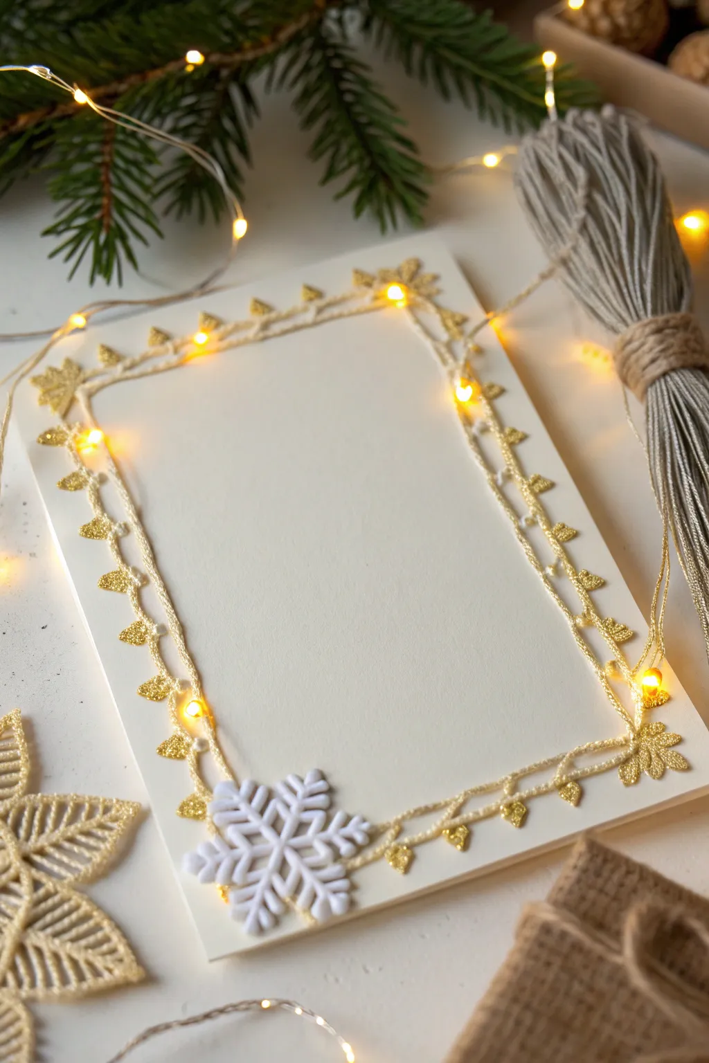 Illuminate your holiday greetings with a border of enchanting fairy lights.