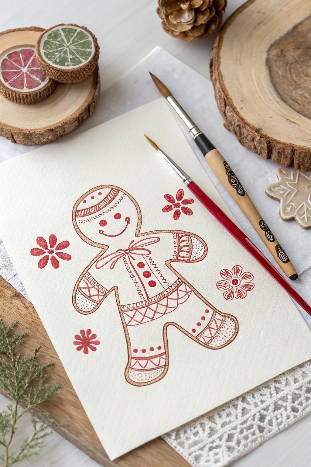Embrace the charm of the holidays with this intricate gingerbread man drawing, a perfect blend of simplicity and festive elegance.