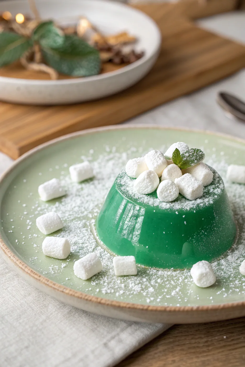 Savor the taste of winter wonderland with this Frosty Mint Jello, a minimalist delight with a touch of cozy charm.