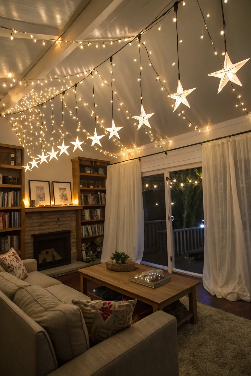 Bring the stars indoors with hanging star lights.