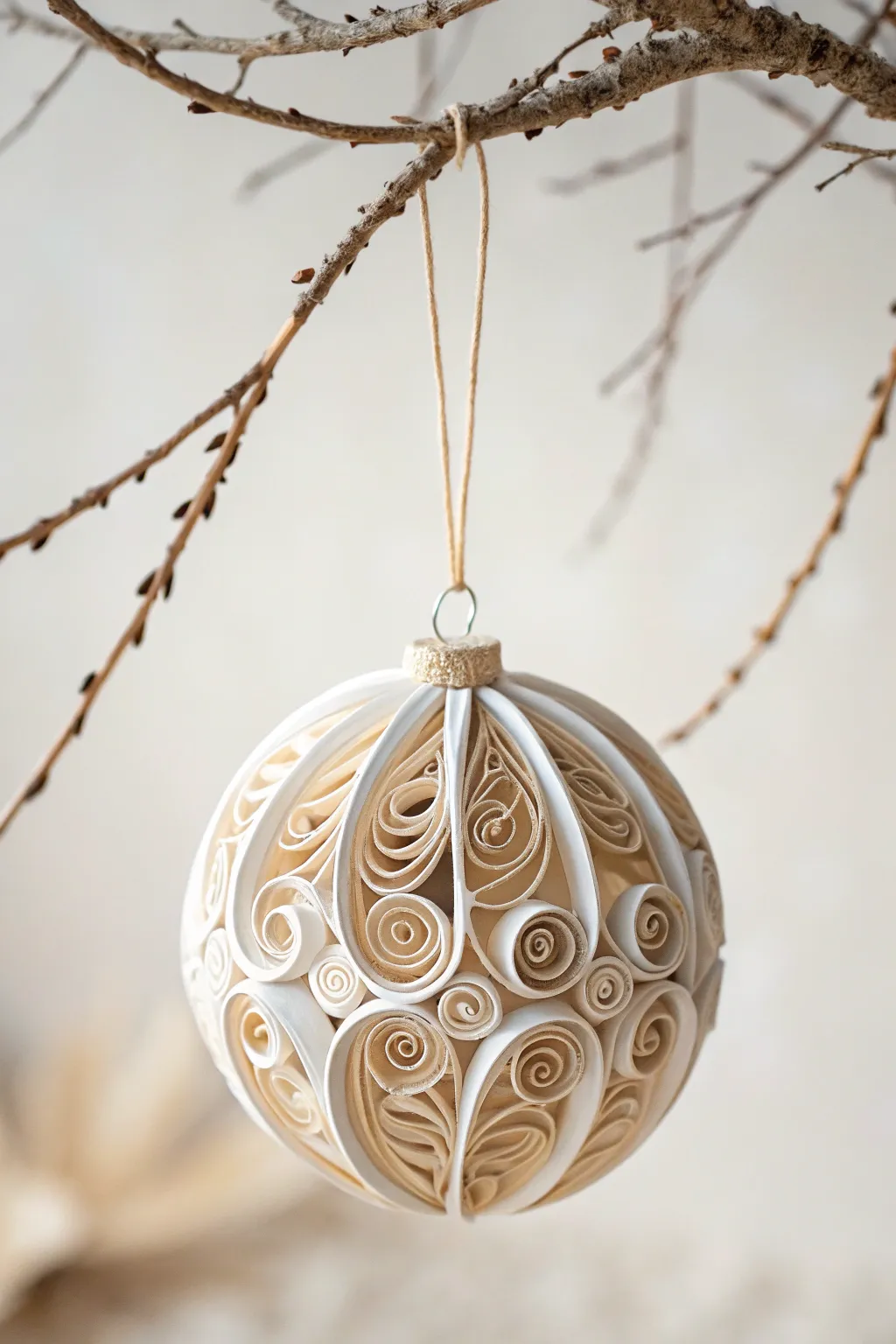 Embrace the art of paper quilling with this serene and elegant DIY Christmas bauble.