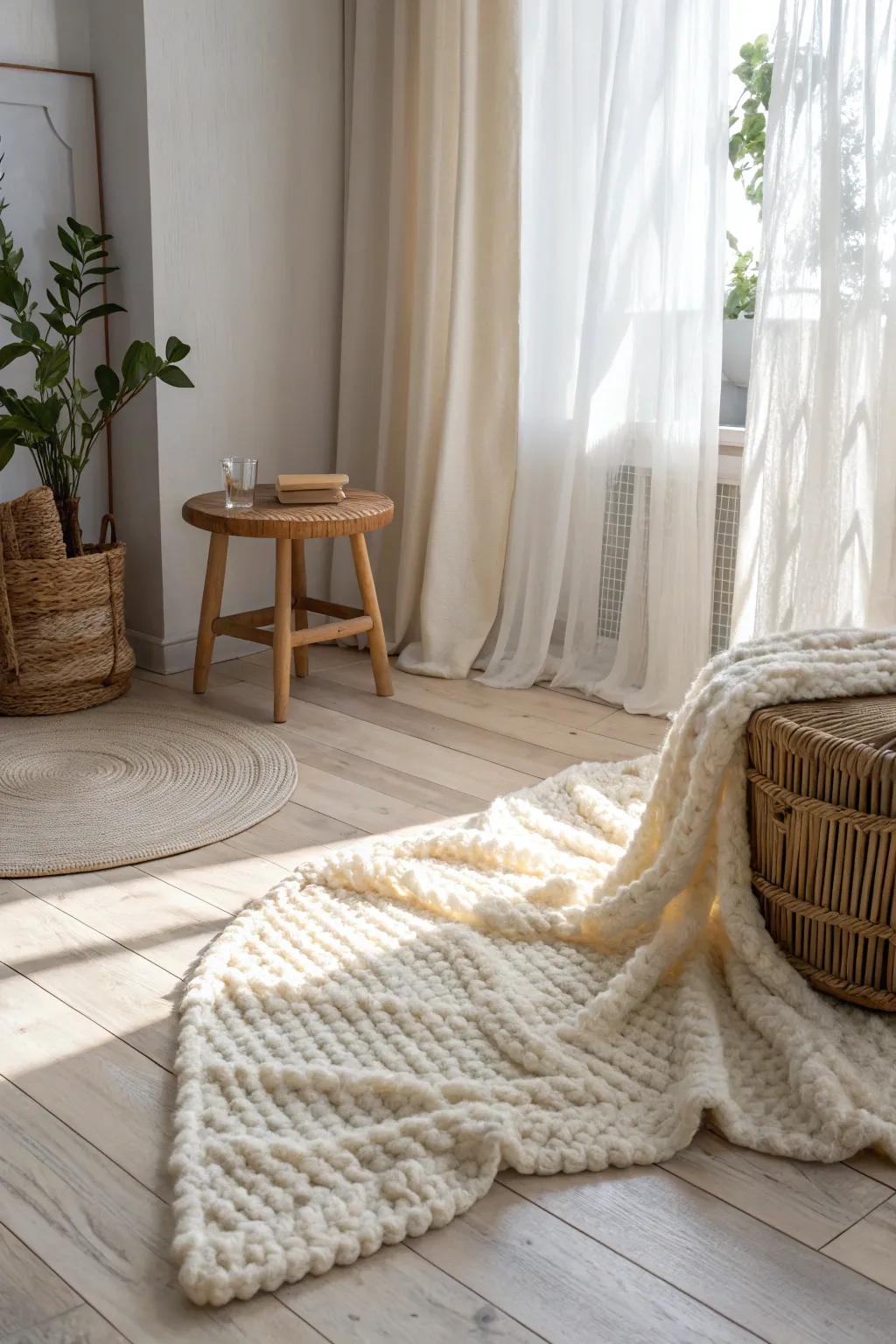 Wrap your space in warmth and style with a chunky knit faux sheepskin rug.