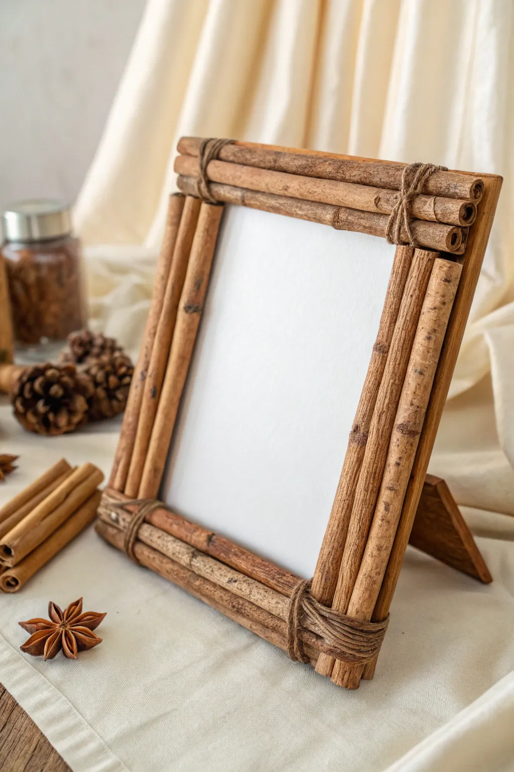 Give your memories a cozy touch with this cinnamon stick picture frame—where rustic elegance meets minimalist design.