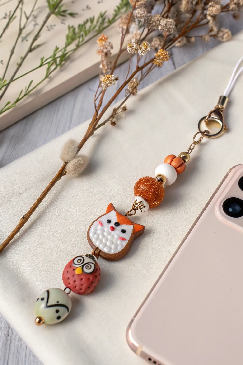 Embrace the wild with a touch of whimsy: Animal-inspired clay bead phone charm.