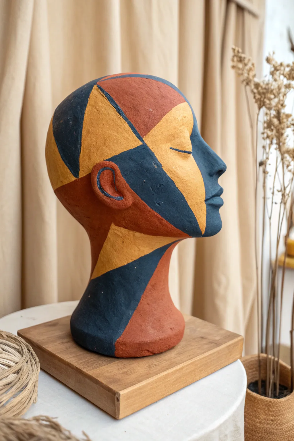 Embrace the bold elegance of modern art with this unique clay head sculpture, perfect for adding a touch of creativity to your minimalist decor.