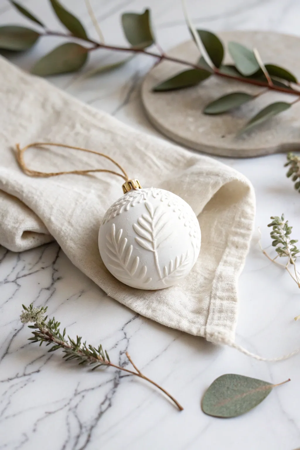 Embrace the calming beauty of minimalism with this elegant white clay ornament.