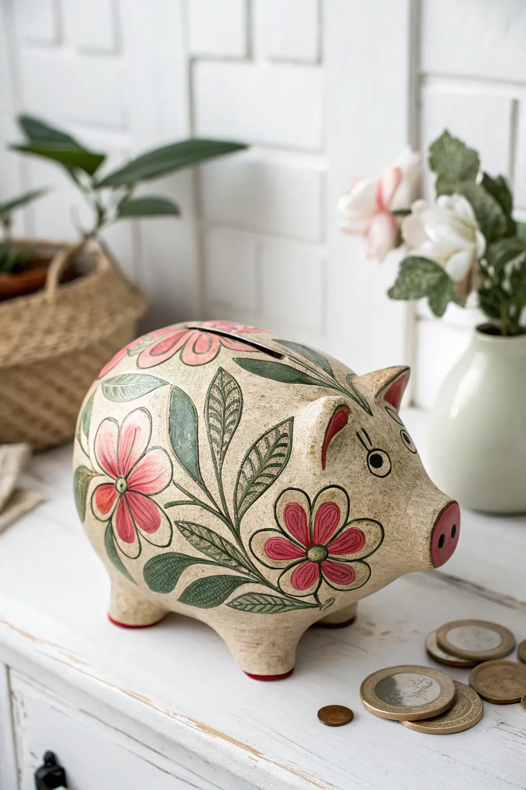 Save in style with a nature-inspired clay piggy bank that blooms with every coin.