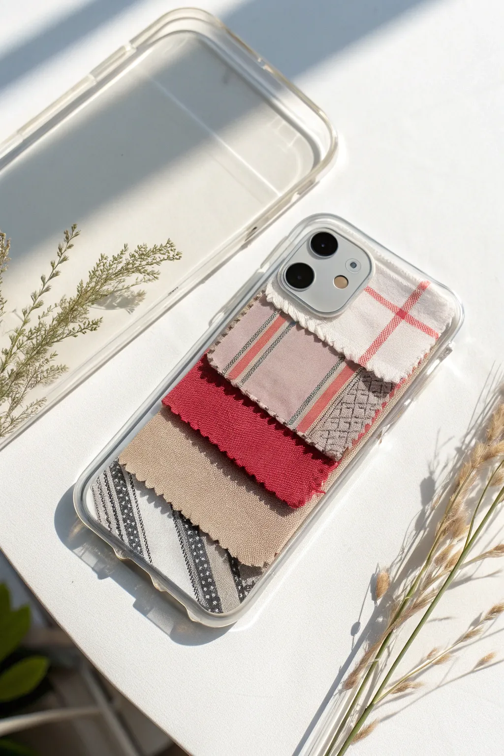 Elevate your phone with a personal touch: fabric swatches for a chic, minimalist vibe.