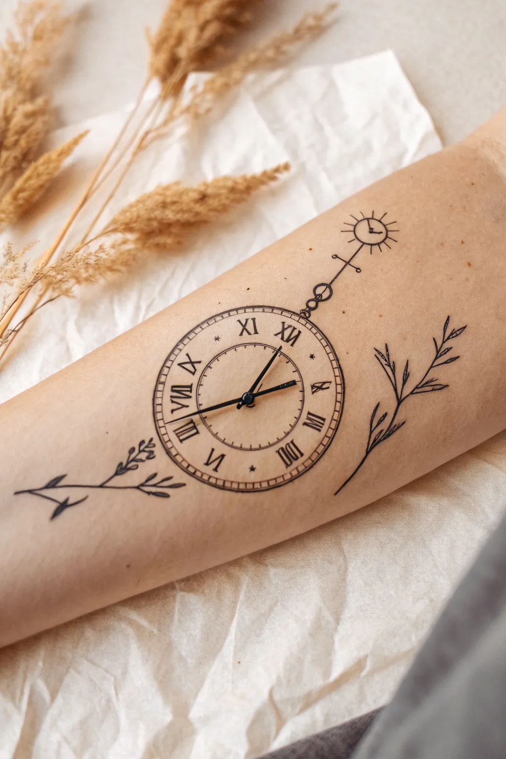 Embrace the essence of time with minimalist clock simplicity. #TattooIdeas #MinimalistArt