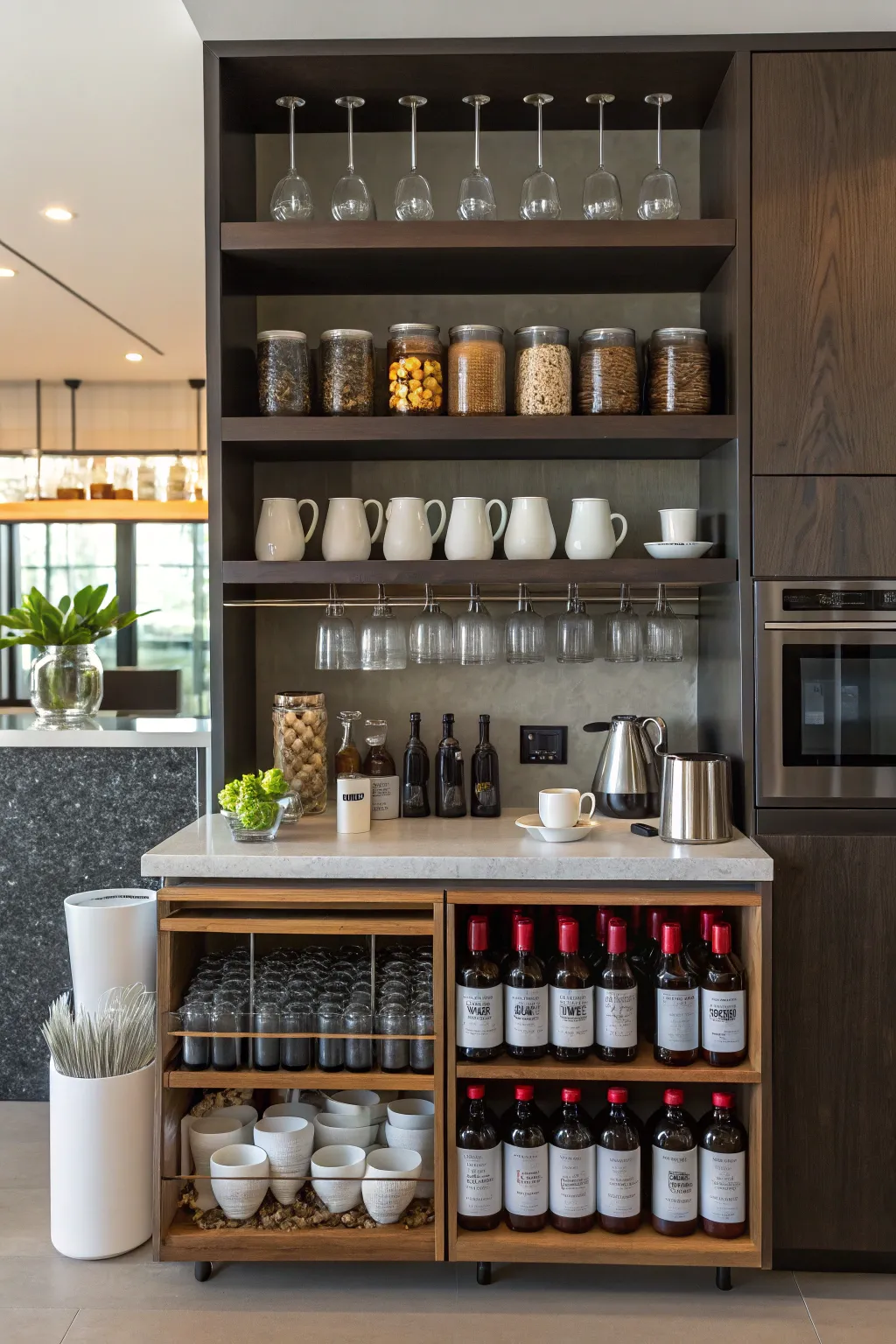 A beverage shelf offers versatility for your drink needs.