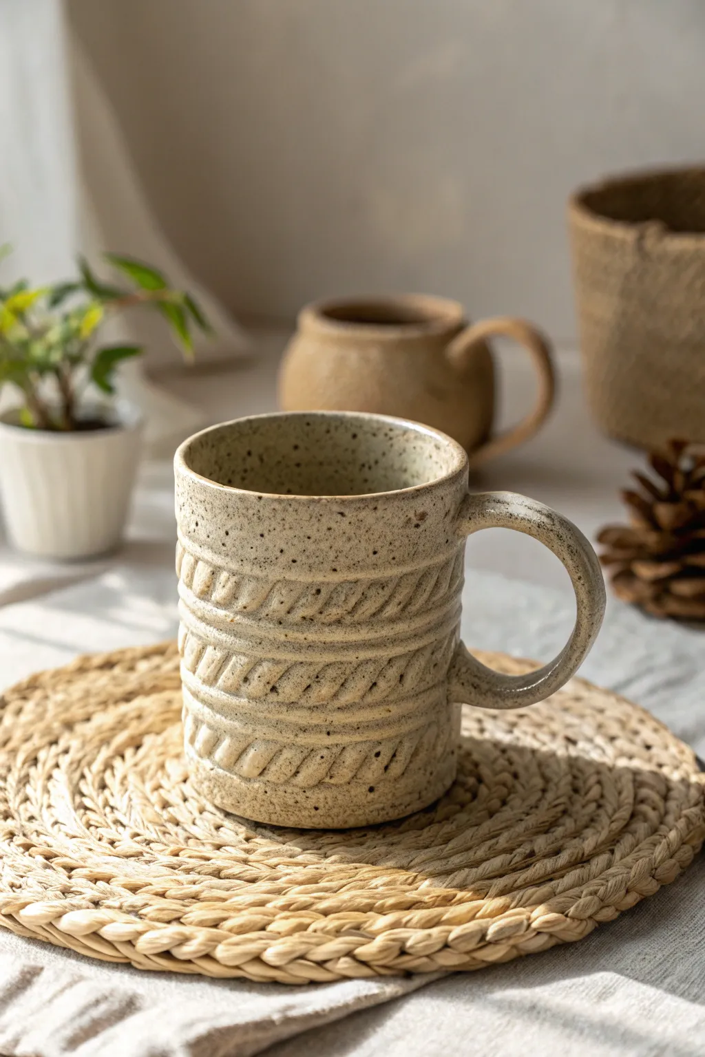 Elevate your sipping experience with a uniquely textured coil mug that blends Scandinavian minimalism with Boho charm.