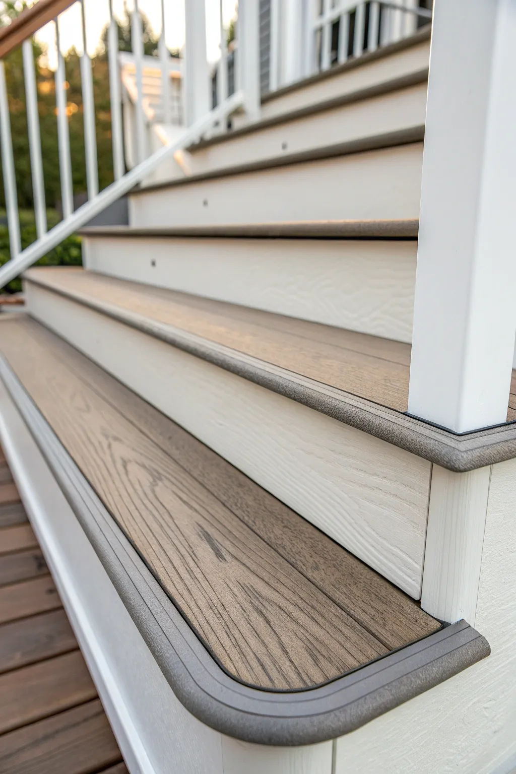 Elevate your deck with classic vinyl stair nosing for a touch of traditional elegance.