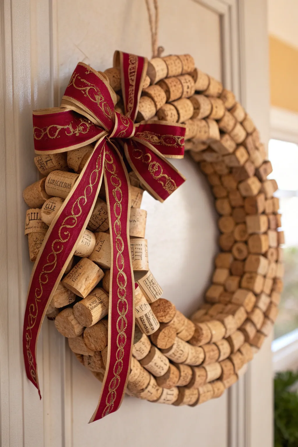 Elevate your decor with this stunning cork wreath adorned with a bold, elegant ribbon. A perfect blend of minimalist beauty and bohemian charm.