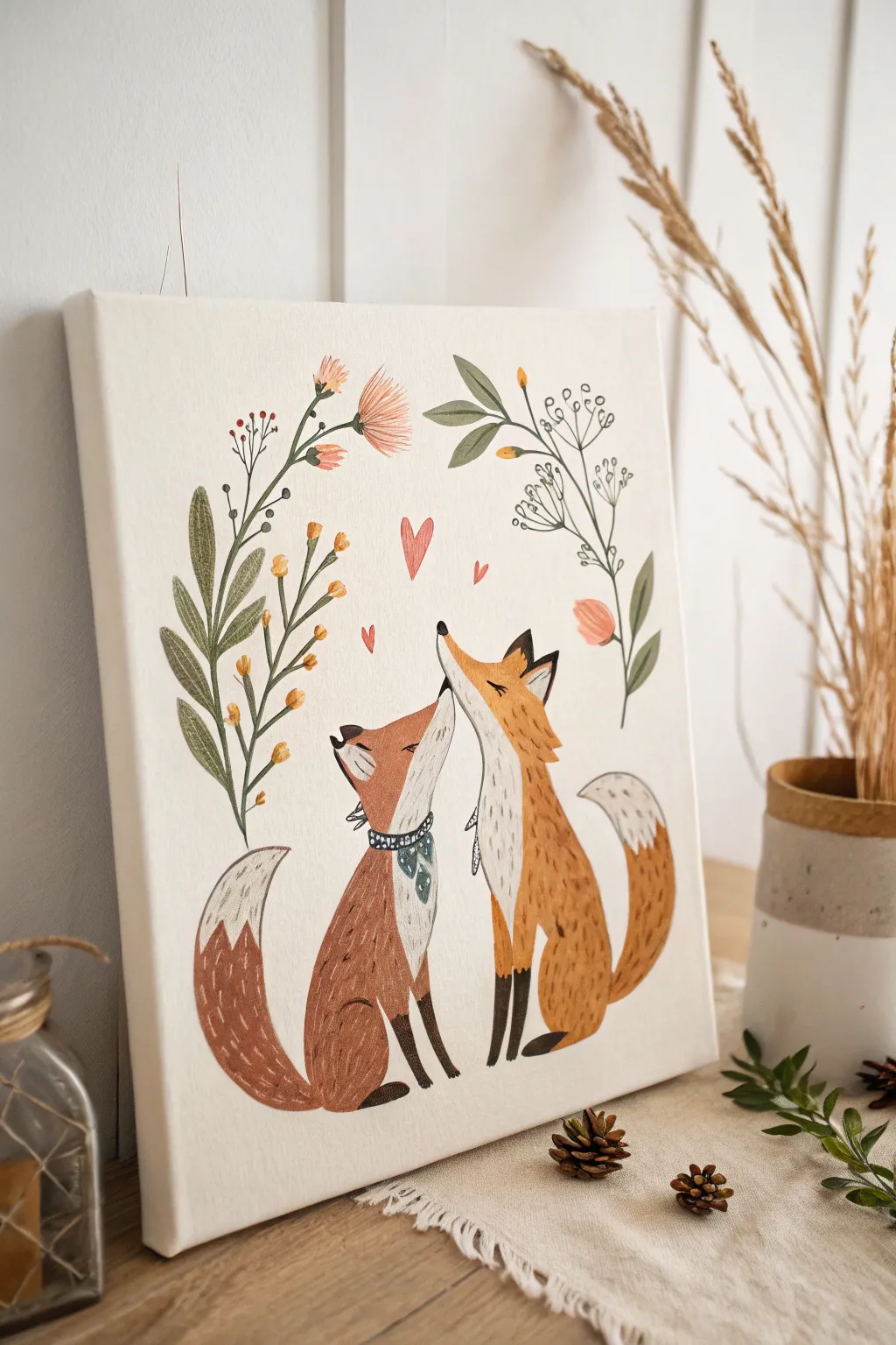 Add a playful touch to your decor with whimsical foxes in minimalist style.