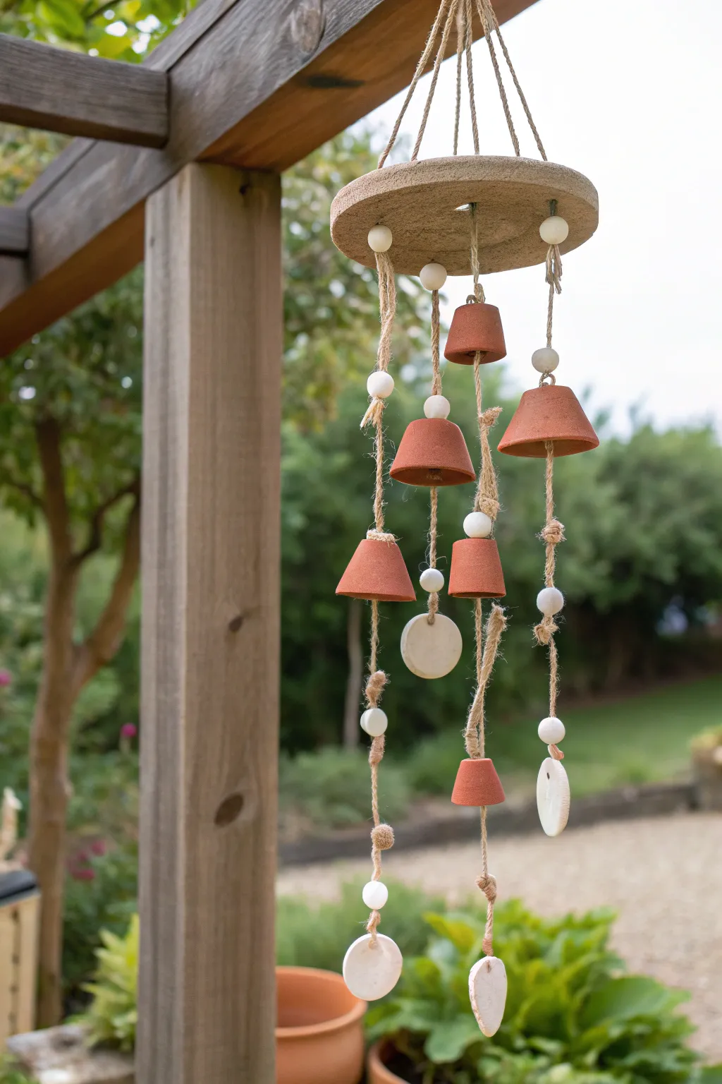 Embrace the gentle melodies of nature with these beautifully crafted clay wind chimes, perfect for adding a touch of tranquility to your garden.