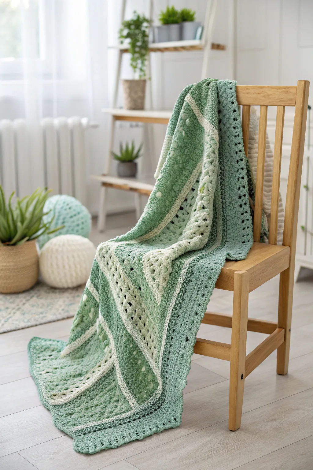 Wrap your little one in the soothing embrace of nature with this exquisite green crochet blanket. 🌿 #ScandiBoho #CrochetJoy