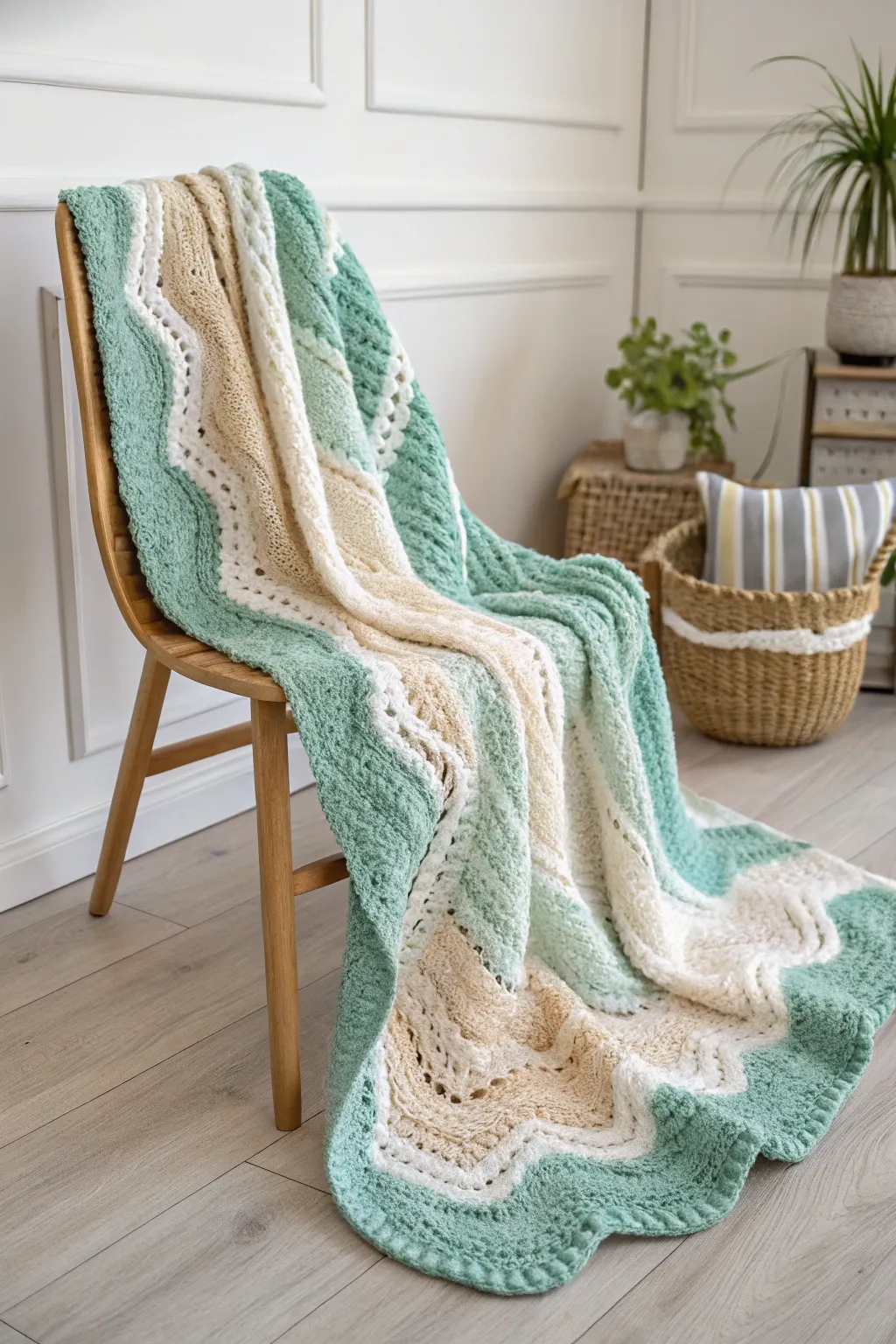 Embrace tranquility with soft, rippling waves in soothing pastels. #CrochetCalm #MinimalistBeauty