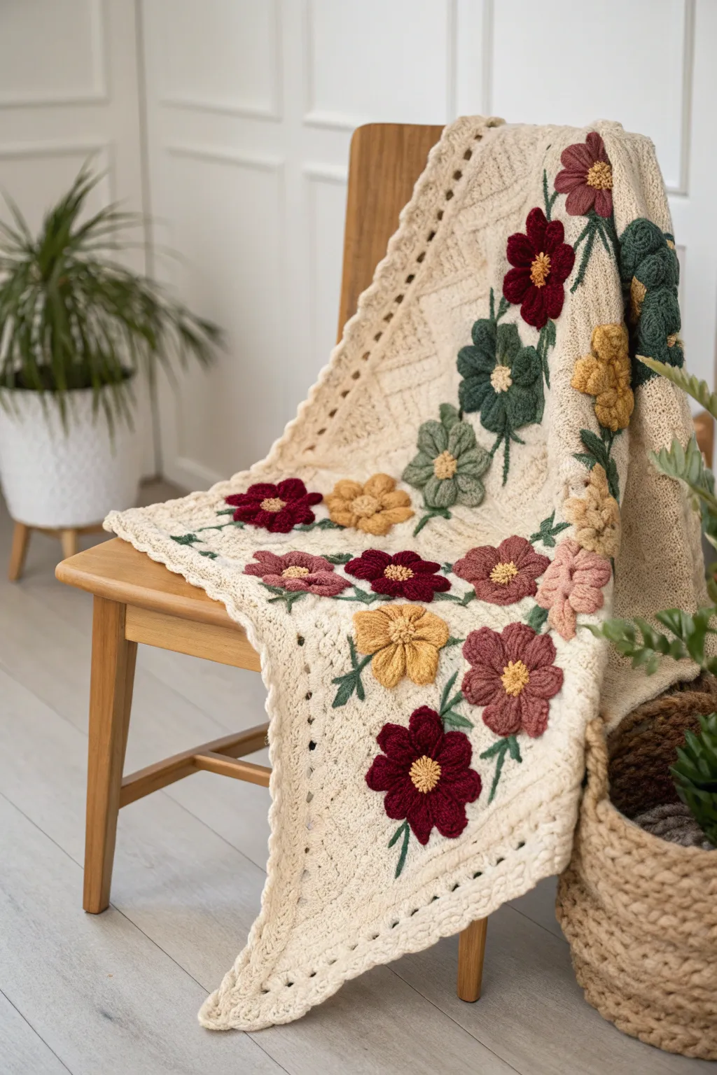 Wrap yourself in a garden of coziness with this floral crochet border.