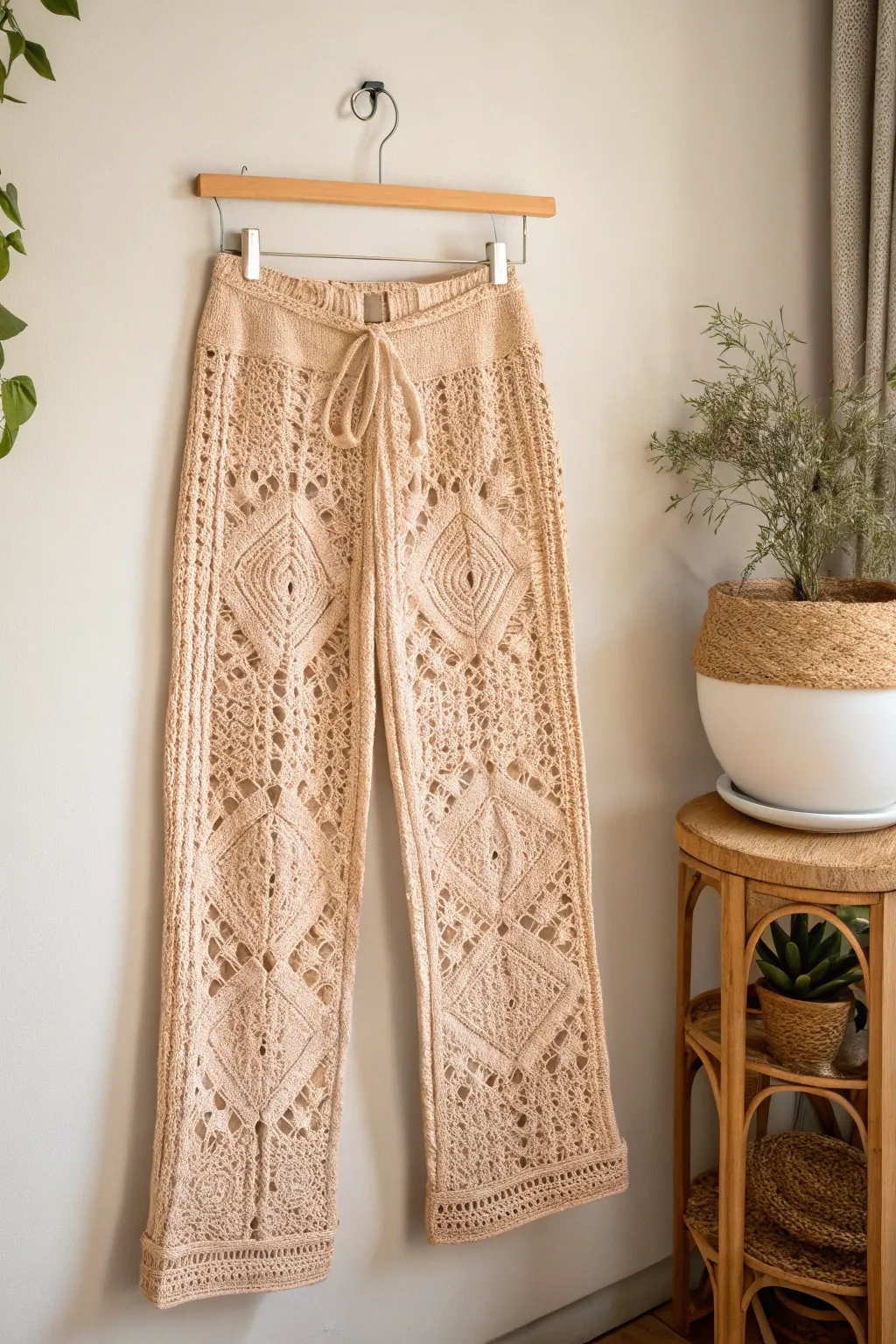 Embrace creativity with these bold crochet pants, where comfort meets style in a touch of boho elegance.