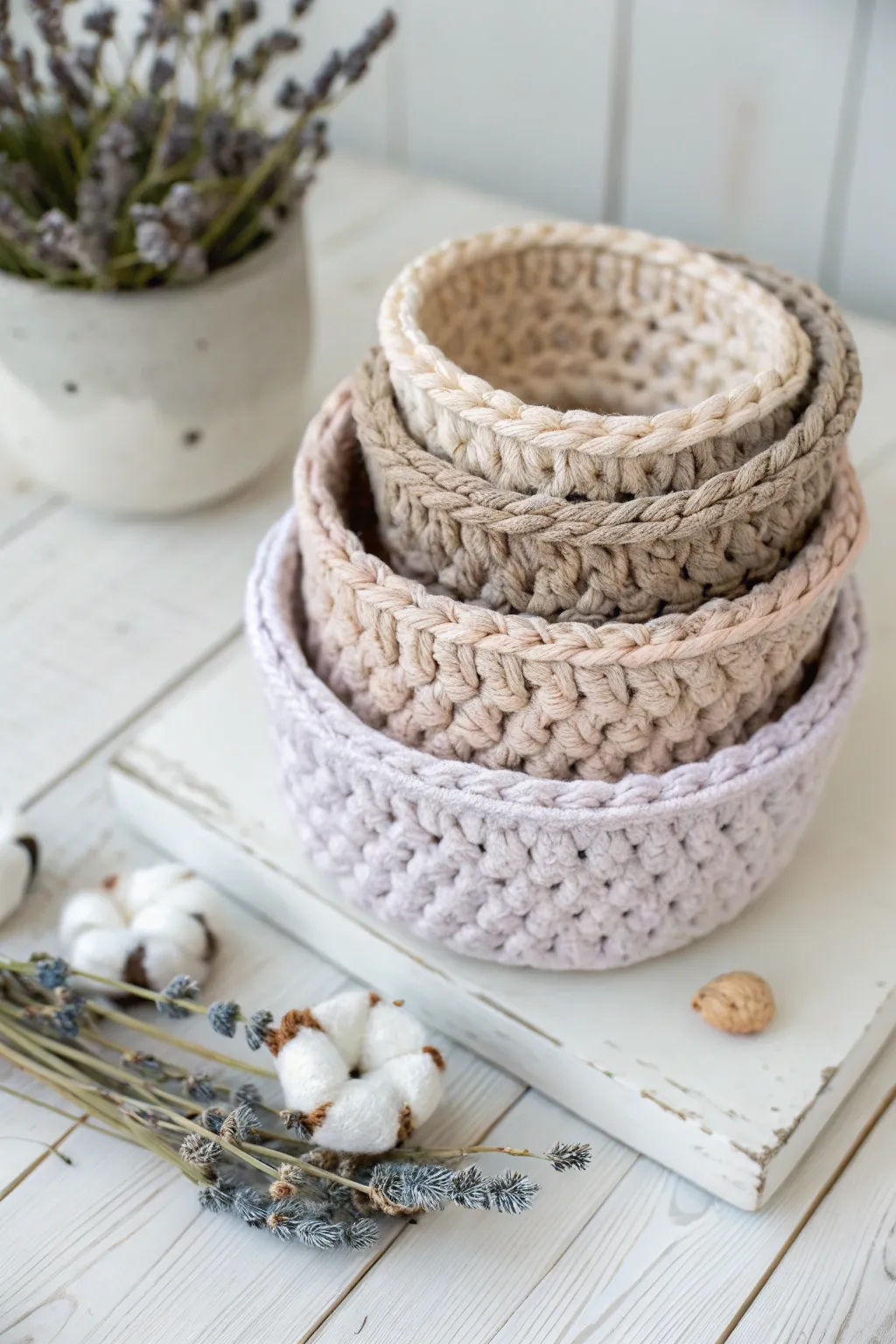 Delicate craftsmanship meets functional beauty: Discover the charm of mini crochet nesting baskets.